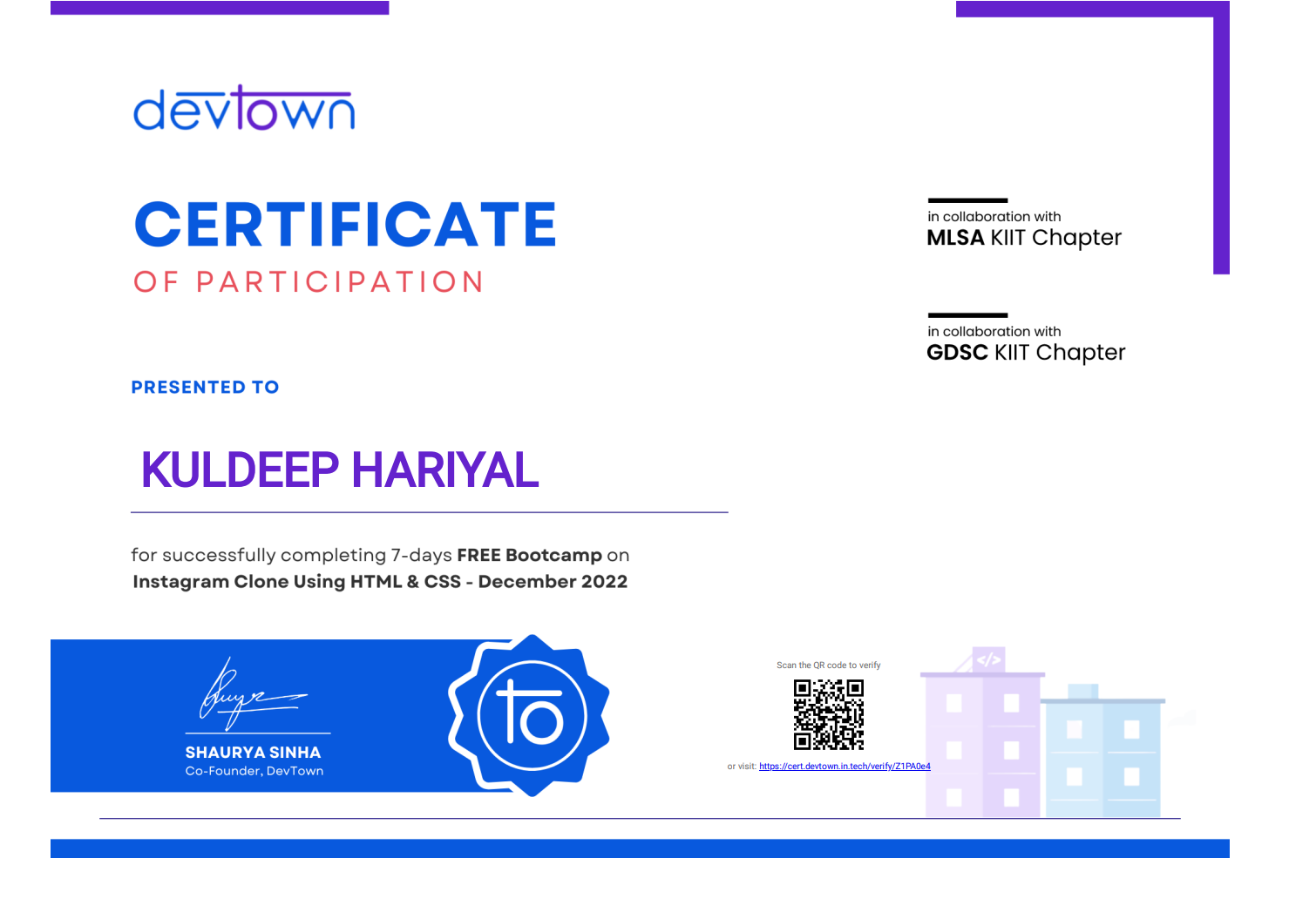 Devtown certificate